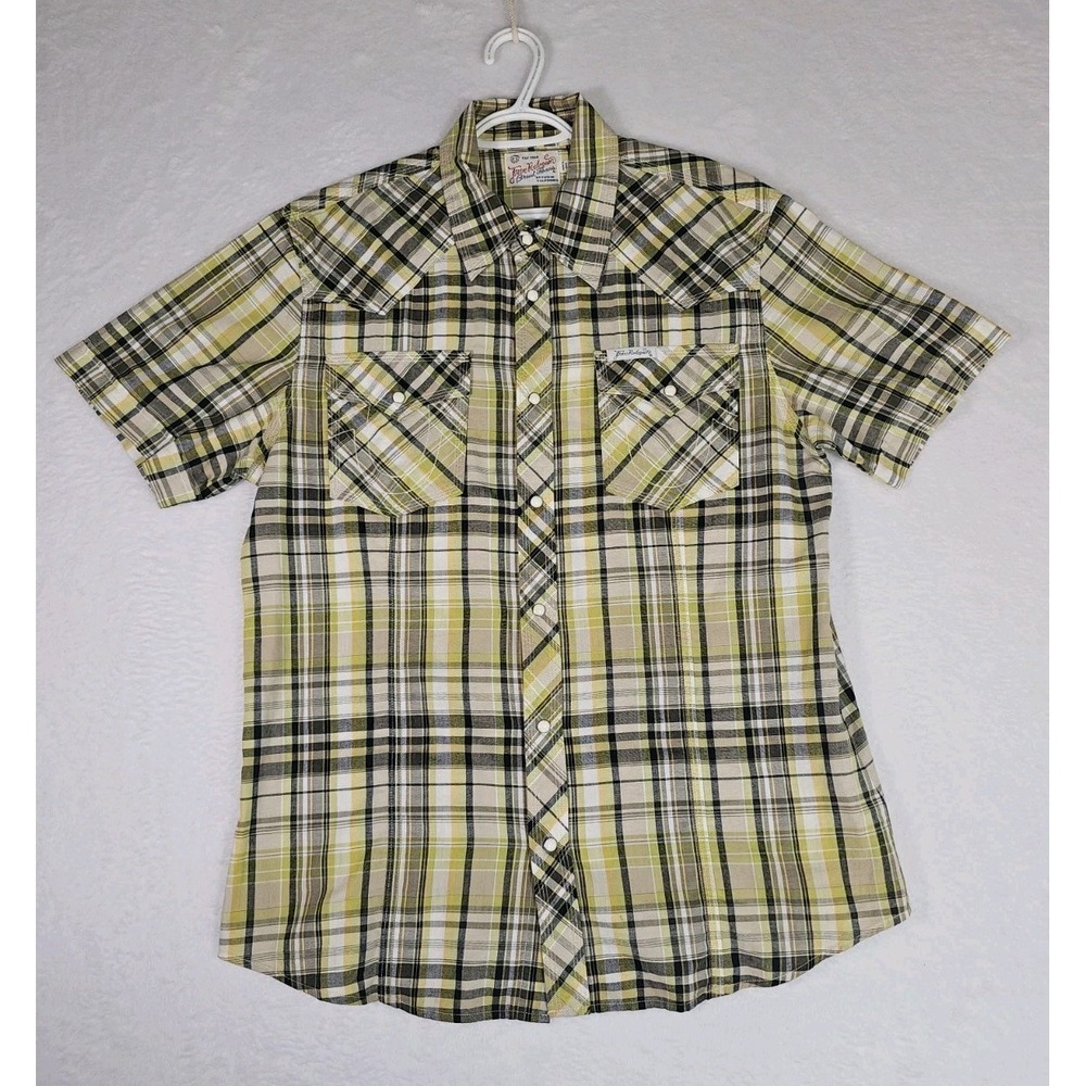 True Religion Pearl Snap‎ Shirt Rocky Western XXL Short Sleeve Yellow Plaid